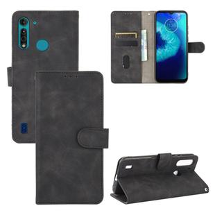 For Motorola Moto G8 Power Lite Solid Color Skin Feel Magnetic Buckle Horizontal Flip Calf Texture PU Leather Case with Holder & Card Slots & Wallet(Black)