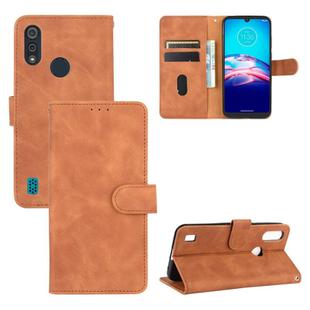 For Motorola Moto E6s(2020) Solid Color Skin Feel Magnetic Buckle Horizontal Flip Calf Texture PU Leather Case with Holder & Card Slots & Wallet(Brown)