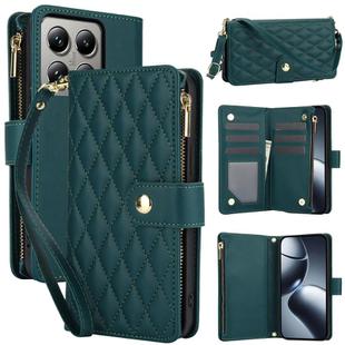 For Xiaomi 14T 5G YM016 Rhombic Zipper Card Wallet Leather Phone Case with Lanyard(Green)