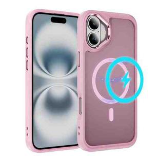 For iPhone 16 Hardware Lens Protection MagSafe Magnetic PC Hybrid TPU Phone Case(Pink)