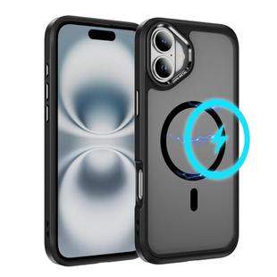For iPhone 16 Hardware Lens Protection MagSafe Magnetic PC Hybrid TPU Phone Case(Black)