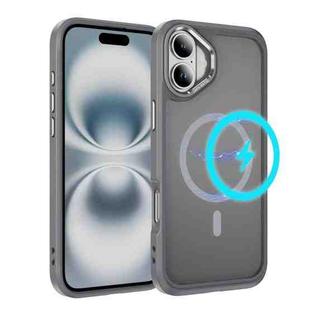 For iPhone 16 Hardware Lens Protection MagSafe Magnetic PC Hybrid TPU Phone Case(Grey)