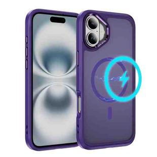 For iPhone 16 Hardware Lens Protection MagSafe Magnetic PC Hybrid TPU Phone Case(Purple)
