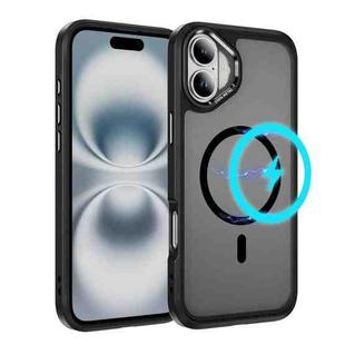 For iPhone 16 Plus Hardware Lens Protection MagSafe Magnetic PC Hybrid TPU Phone Case(Black)