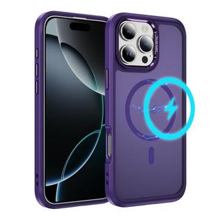 For iPhone 16 Pro Hardware Lens Protection MagSafe Magnetic PC Hybrid TPU Phone Case(Purple)