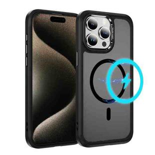 For iPhone 15 Pro Max Hardware Lens Protection MagSafe Magnetic PC Hybrid TPU Phone Case(Black)