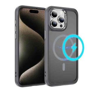 For iPhone 15 Pro Hardware Lens Protection MagSafe Magnetic PC Hybrid TPU Phone Case(Grey)