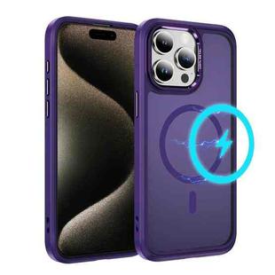 For iPhone 15 Pro Hardware Lens Protection MagSafe Magnetic PC Hybrid TPU Phone Case(Purple)
