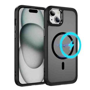 For iPhone 15 Hardware Lens Protection MagSafe Magnetic PC Hybrid TPU Phone Case(Black)