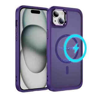 For iPhone 15 Hardware Lens Protection MagSafe Magnetic PC Hybrid TPU Phone Case(Purple)