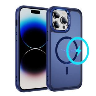 For iPhone 14 Pro Max Hardware Lens Protection MagSafe Magnetic PC Hybrid TPU Phone Case(Blue)