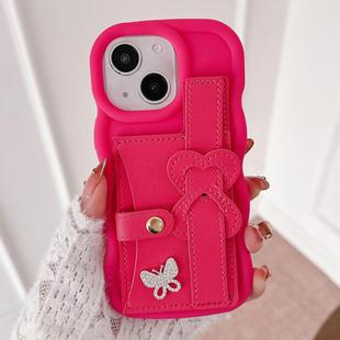 For iPhone 14 Wristband Leather Love Holder Card Bag Phone Case(Rose Red)
