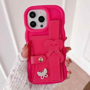 For iPhone 13 Pro Wristband Leather Love Holder Card Bag Phone Case(Rose Red)