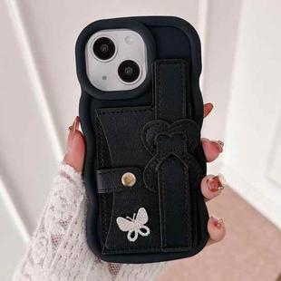 For iPhone 13 Wristband Leather Love Holder Card Bag Phone Case(Black)