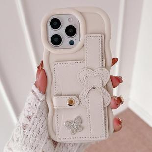 For iPhone 12 Pro Max Wristband Leather Love Holder Card Bag Phone Case(White)