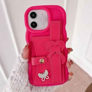 For iPhone 11 Wristband Leather Love Holder Card Bag Phone Case(Rose Red)