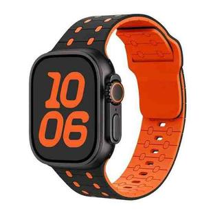 For Apple Watch 46mm / 49mm / 45mm / 44mm Three-color Reverse Buckle Silicone Watch Band(Black Orange)