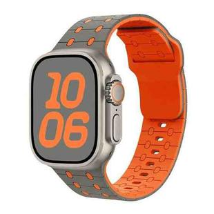 For Apple Watch 46mm / 49mm / 45mm / 44mm Three-color Reverse Buckle Silicone Watch Band(Grey Orange)