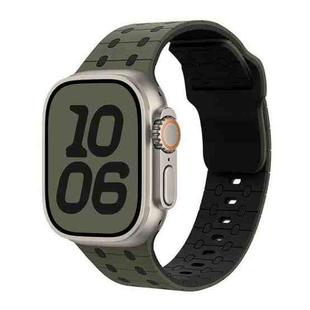For Apple Watch 46mm / 49mm / 45mm / 44mm Three-color Reverse Buckle Silicone Watch Band(Green Black)