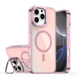 For iPhone 16 Pro Max Plating Gradient Discolor MagSafe Phone Case with Holder(Pink)