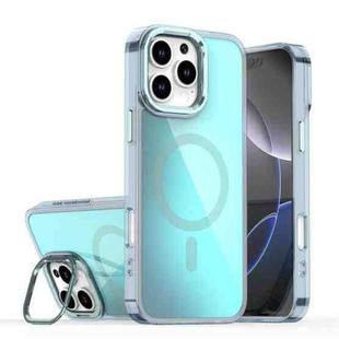 For iPhone 16 Pro Max Plating Gradient Discolor MagSafe Phone Case with Holder(Blue)