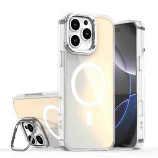 For iPhone 16 Pro Max Plating Gradient Discolor MagSafe Phone Case with Holder(White)