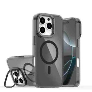 For iPhone 16 Pro Plating Gradient Discolor MagSafe Phone Case with Holder(Black)