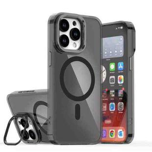For iPhone 15 Pro Max Plating Gradient Discolor MagSafe Phone Case with Holder(Black)