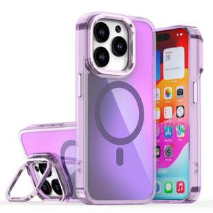 For iPhone 15 Pro Plating Gradient Discolor MagSafe Phone Case with Holder(Purple)
