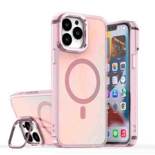 For iPhone 13 Pro Max Plating Gradient Discolor MagSafe Phone Case with Holder(Pink)