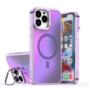 For iPhone 13 Pro Max Plating Gradient Discolor MagSafe Phone Case with Holder(Purple)
