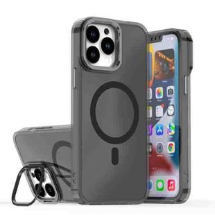For iPhone 13 Pro Max Plating Gradient Discolor MagSafe Phone Case with Holder(Black)