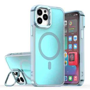 For iPhone 12 Pro Max Plating Gradient Discolor MagSafe Phone Case with Holder(Blue)