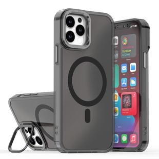 For iPhone 12 Pro Max Plating Gradient Discolor MagSafe Phone Case with Holder(Black)