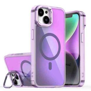 For iPhone 13 Plating Gradient Discolor MagSafe Phone Case with Holder(Purple)
