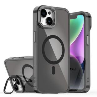 For iPhone 13 Plating Gradient Discolor MagSafe Phone Case with Holder(Black)