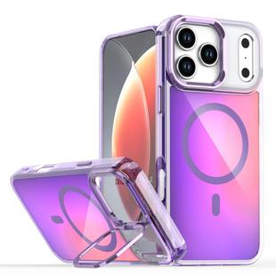 For iPhone 17 Pro Max Plating Gradient Discolor MagSafe Phone Case with Holder(Purple)