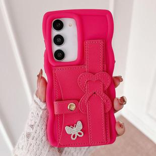 For Samsung Galaxy S21 FE 5G Wristband Leather Love Holder Card Bag Phone Case(Rose Red)