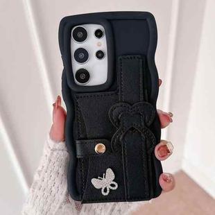 For Samsung Galaxy S22 Ultra 5G Wristband Leather Love Holder Card Bag Phone Case(Black)