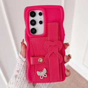 For Samsung Galaxy S23 Ultra 5G Wristband Leather Love Holder Card Bag Phone Case(Rose Red)