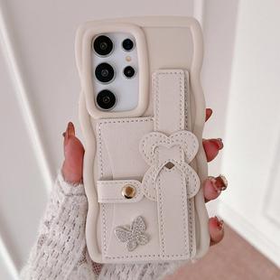 For Samsung Galaxy S23 Ultra 5G Wristband Leather Love Holder Card Bag Phone Case(White)
