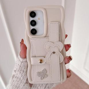For Samsung Galaxy S24+ 5G Wristband Leather Love Holder Card Bag Phone Case(White)