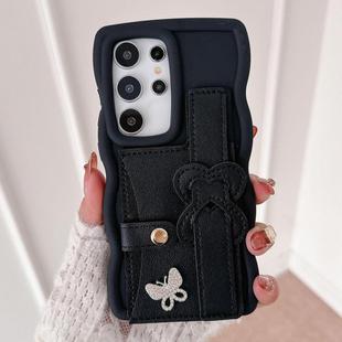 For Samsung Galaxy S25 Ultra 5G Wristband Leather Love Holder Card Bag Phone Case(Black)