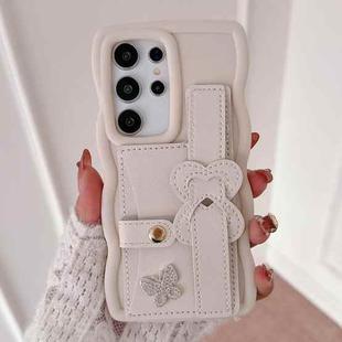For Samsung Galaxy S25 Ultra 5G Wristband Leather Love Holder Card Bag Phone Case(White)