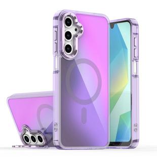 For Samsung Galaxy A05s Plating Gradient Discolor MagSafe Phone Case with Holder(Purple)