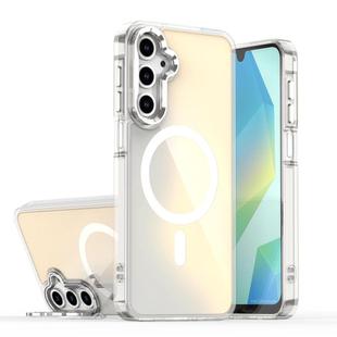 For Samsung Galaxy A05s Plating Gradient Discolor MagSafe Phone Case with Holder(White)