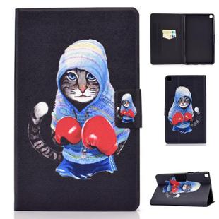 For Samsung Galaxy Tab A7 10.4 2020 T500 Colored Drawing Electric Pressed Horizontal Flip Leather Case, with Holder & Card Slots(Boxing Cat)