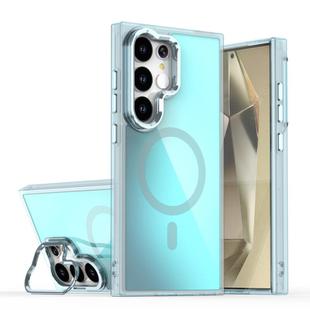For Samsung Galaxy S25 Ultra 5G Plating Gradient Discolor MagSafe Phone Case with Holder(Blue)