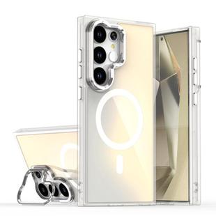 For Samsung Galaxy S25 Ultra 5G Plating Gradient Discolor MagSafe Phone Case with Holder(White)