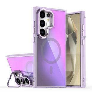 For Samsung Galaxy S23 Ultra 5G Plating Gradient Discolor MagSafe Phone Case with Holder(Purple)